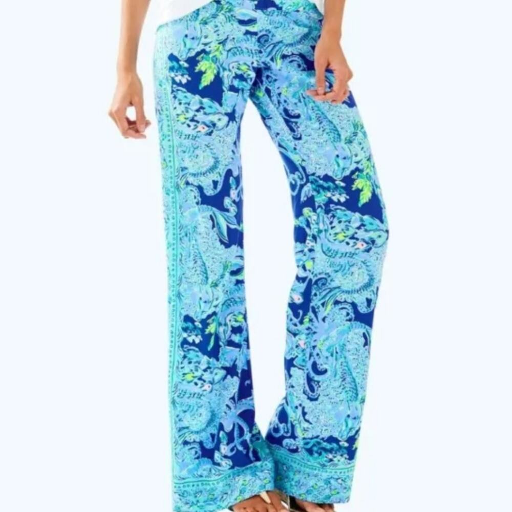 Lilly Pulitzer Bal Harbour Blue Palazzo Pants Wide Leg Sea Sirens NWT Small